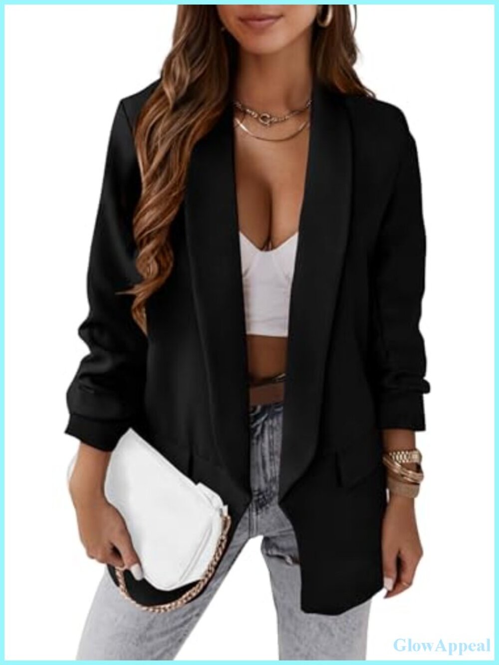 Women's Business Casual Open Front Blazer Long Sleeve Jacket with Pockets
